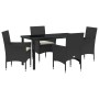 Conjunto de Comedor de Jardín con cojín 5 pcs Negro Poliratán