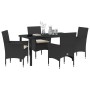 Conjunto de Comedor de Jardín con cojín 5 pcs Negro Poliratán