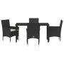 Conjunto de Comedor de Jardín con cojín 5 pcs Negro Poliratán