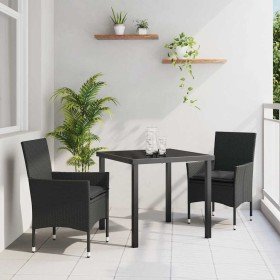 Conjunto de Comedor de Jardín con cojín 3 pcs Negro Poliratán