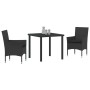 Conjunto de Comedor de Jardín con cojín 3 pcs Negro Poliratán