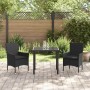 Conjunto de Comedor de Jardín con cojín 3 pcs Negro Poliratán