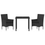Conjunto de Comedor de Jardín con cojín 3 pcs Negro Poliratán