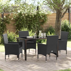 Conjunto de Comedor de Jardín con cojín 5 pcs Negro Poliratán