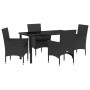 Conjunto de Comedor de Jardín con cojín 5 pcs Negro Poliratán