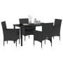 Conjunto de Comedor de Jardín con cojín 5 pcs Negro Poliratán