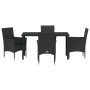 Conjunto de Comedor de Jardín con cojín 5 pcs Negro Poliratán