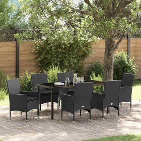 Conjunto de Comedor de Jardín con cojín 7 pcs Negro Poliratán
