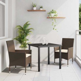 Conjunto de Comedor de Jardín con cojín 3 pcs Marrón Poliratán