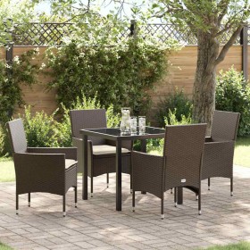 Conjunto de Comedor de Jardín con cojín 5 pcs Marrón Poliratán