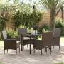 Conjunto de Comedor de Jardín con cojín 5 pcs Marrón Poliratán