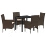 Conjunto de Comedor de Jardín con cojín 5 pcs Marrón Poliratán