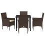 Conjunto de Comedor de Jardín con cojín 5 pcs Marrón Poliratán
