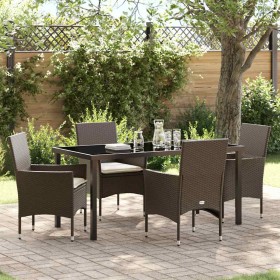 Conjunto de Comedor de Jardín con cojín 5 pcs Marrón Poliratán Conjunto de Comedor de Jardín con cojín 5 pcs Marrón Poliratán