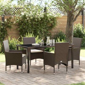 Conjunto de Comedor de Jardín con cojín 5 pcs Marrón Poliratán
