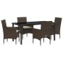 Conjunto de Comedor de Jardín con cojín 5 pcs Marrón Poliratán