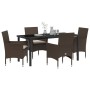 Conjunto de Comedor de Jardín con cojín 5 pcs Marrón Poliratán