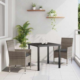 Conjunto de Comedor de Jardín con cojín 3 pcs Gris Poliratán en Conjuntos de jardín | Comprar online en Foro24