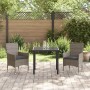 Conjunto de Comedor de Jardín con cojín 3 pcs Gris Poliratán