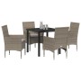 Conjunto de Comedor de Jardín con cojín 5 pcs Gris Poliratán