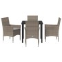 Conjunto de Comedor de Jardín con cojín 5 pcs Gris Poliratán