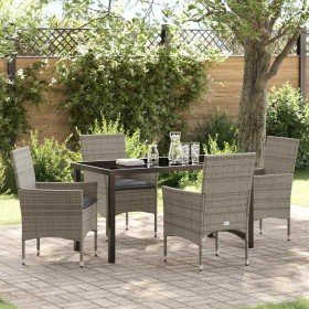 Conjunto de Comedor de Jardín con cojín 5 pcs Gris Poliratán