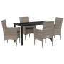 Conjunto de Comedor de Jardín con cojín 5 pcs Gris Poliratán