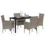 Conjunto de Comedor de Jardín con cojín 5 pcs Gris Poliratán