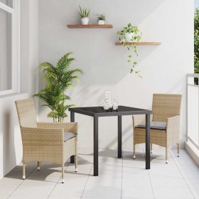Conjunto de Comedor de Jardín con cojín 3 pcs Beige Poliratán Conjunto de Comedor de Jardín con cojín 3 pcs Beige Poliratán