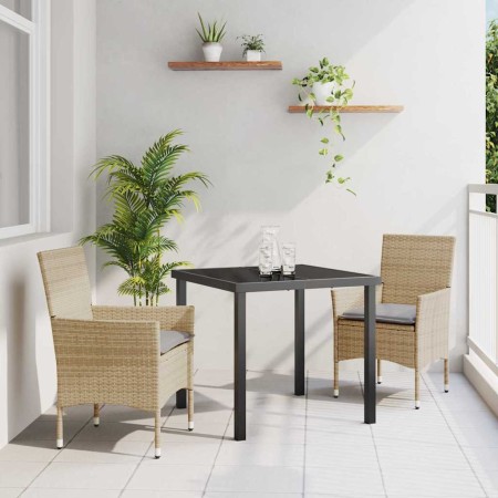 Conjunto de Comedor de Jardín con cojín 3 pcs Beige Poliratán