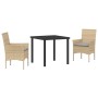 Conjunto de Comedor de Jardín con cojín 3 pcs Beige Poliratán
