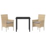 Conjunto de Comedor de Jardín con cojín 3 pcs Beige Poliratán