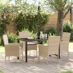 Conjunto de Comedor de Jardín con cojín 5 pcs Beige Poliratán