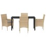 Conjunto de Comedor de Jardín con cojín 5 pcs Beige Poliratán