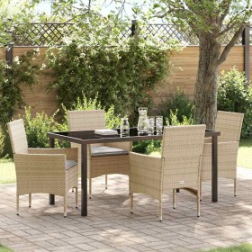 Conjunto de Comedor de Jardín con cojín 5 pcs Beige Poliratán