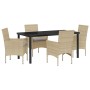 Conjunto de Comedor de Jardín con cojín 5 pcs Beige Poliratán