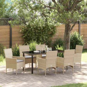 Conjunto de Comedor de Jardín con cojín 7 pcs Beige Poliratán