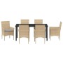 Conjunto de Comedor de Jardín con cojín 7 pcs Beige Poliratán