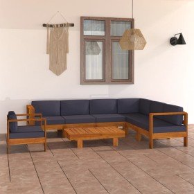 Muebles de jardín 10 pzas con cojines gris oscuro madera acacia