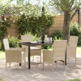Conjunto de Comedor de Jardín con cojín 5 pcs Beige Poliratán