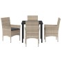 Conjunto de Comedor de Jardín 5 pcs Gris claro Poliratán