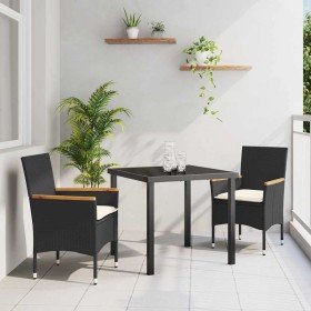 Conjunto de Comedor de Jardín con cojín 3 pcs Negro Poliratán