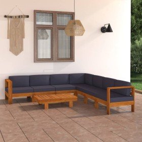 Muebles de jardín 8 pzas con cojines gris oscuro madera acacia en Conjuntos de jardín | Comprar online en Foro24