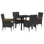 Conjunto de Comedor de Jardín con cojín 5 pcs Negro Poliratán