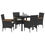 Conjunto de Comedor de Jardín con cojín 5 pcs Negro Poliratán