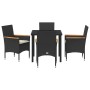 Conjunto de Comedor de Jardín con cojín 5 pcs Negro Poliratán