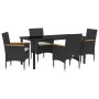 Conjunto de Comedor de Jardín con cojín 5 pcs Negro Poliratán