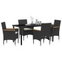 Conjunto de Comedor de Jardín con cojín 5 pcs Negro Poliratán