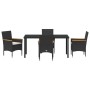 Conjunto de Comedor de Jardín con cojín 5 pcs Negro Poliratán