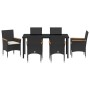 Conjunto de Comedor de Jardín con cojín 7 pcs Negro Poliratán